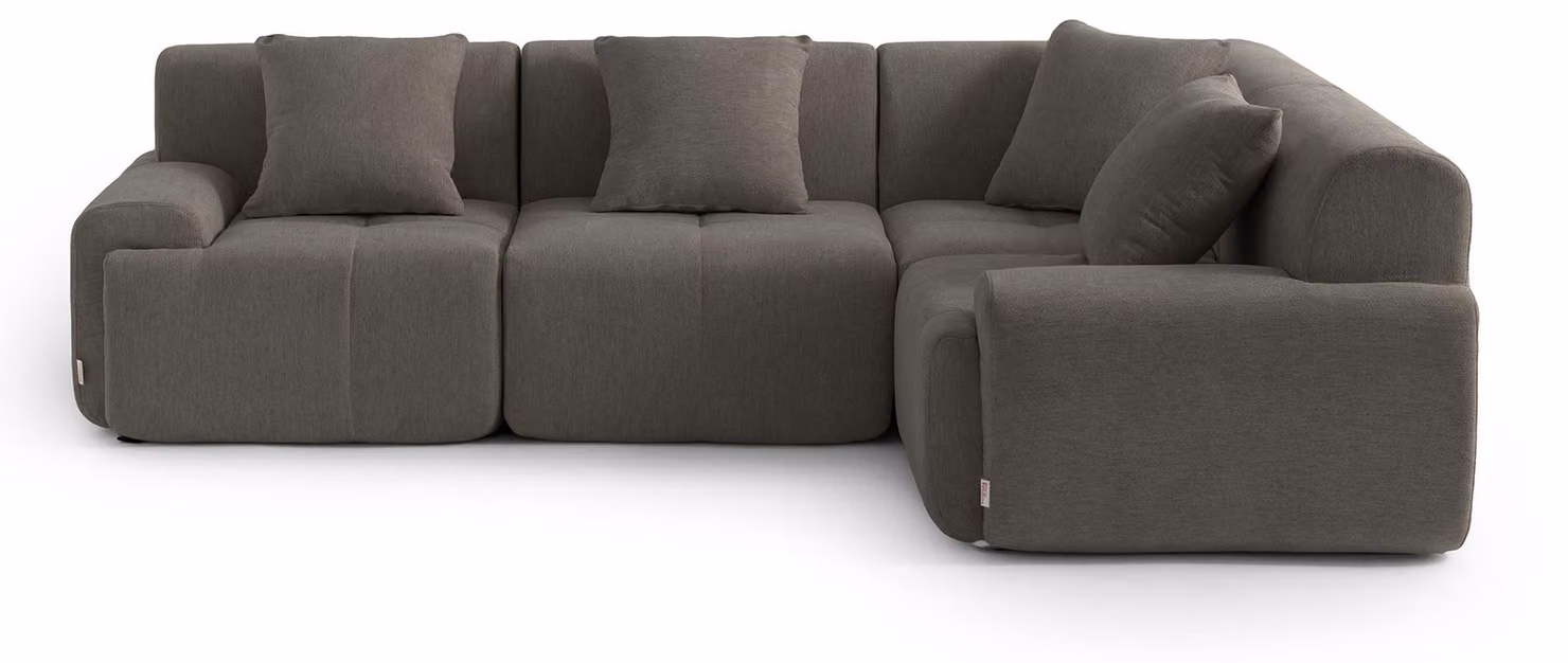 Divano ad angolo modulare a 4 posti MILYSOFA SOFAMOUS, tessuto chenille, marrone cenere