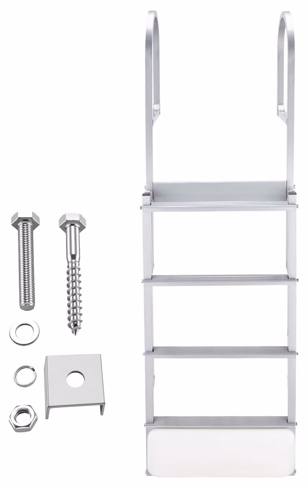 SucceBuy Scala retrattile per banchine con 4 gradini antiscivolo, ampi poggiapiedi e corrimano, portata massima 227 kg, scala telescopica in lega di alluminio per banchine, piscine, laghi e imbarcazioni
