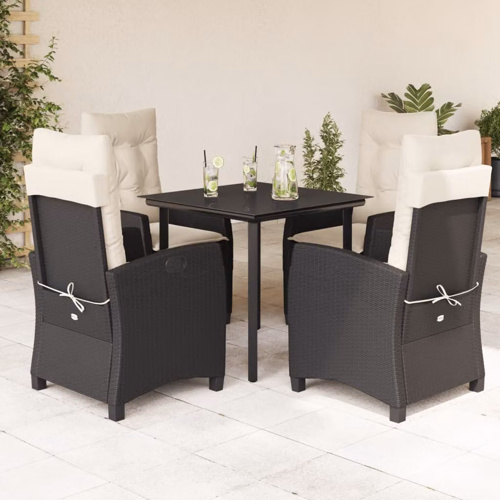 Set da Pranzo da Giardino vidaXL 5 pz in Polyrattan Nero con Piano in Vetro