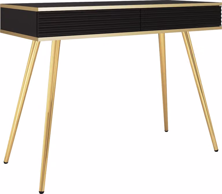 Comodino nero glamour con gambe dorate, 102 x 80 x 50