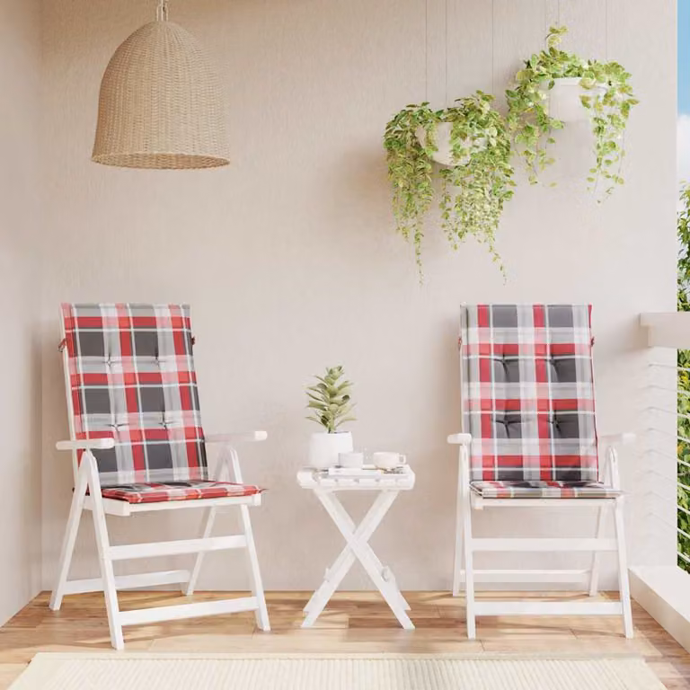 Set di 2 cuscini per sedie vidaXL in tessuto rosso multicolore a quadri, L 120 cm x P 50 cm x H 3 cm