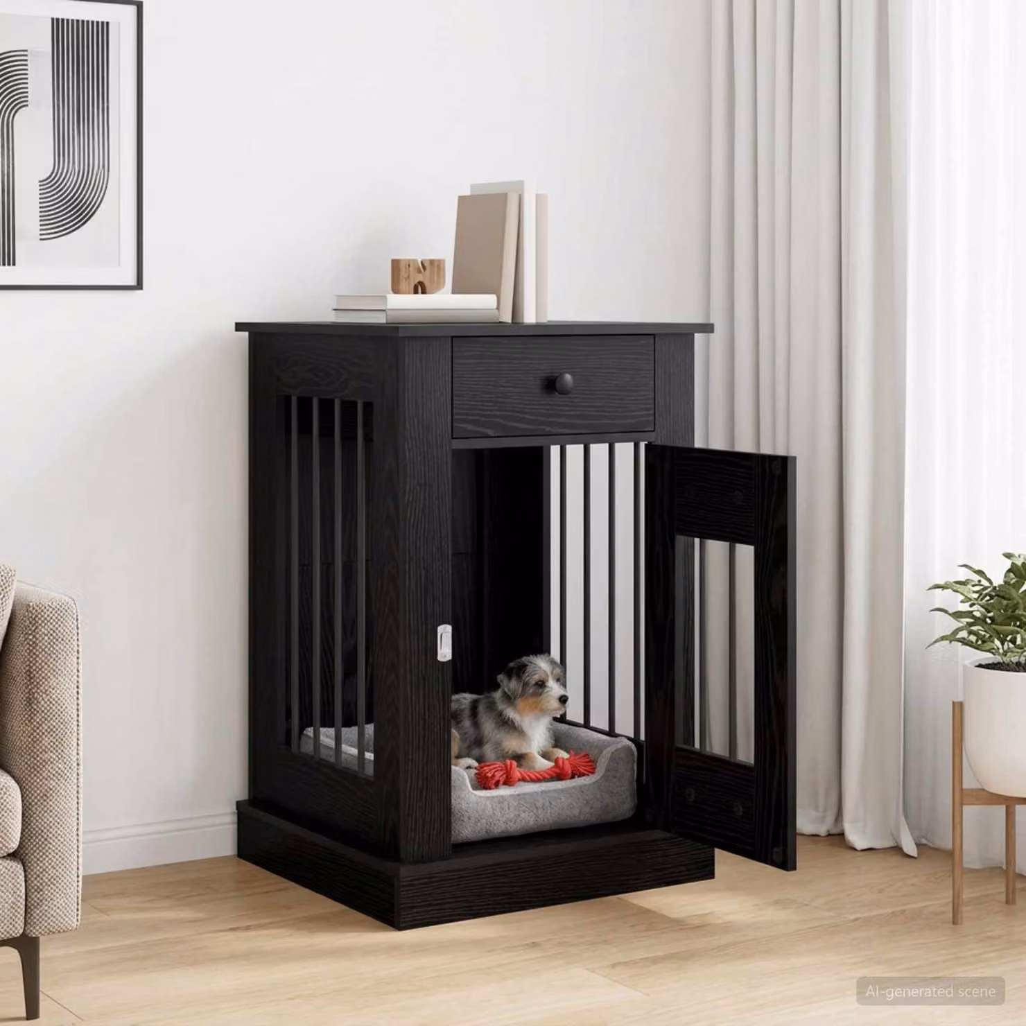 Mobile da cassa per cani vidaXL Rovere Nero L 50 cm, P 47,5 cm, H 80 cm