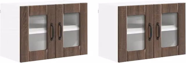 Pensile da cucina | Mobile in vetro da parete LUCCA 2 pz Rovere Marrone