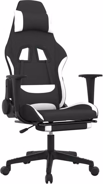 Sedia da Gaming DESIGN IN con Poggiatesta e Ruote, Tessuto Nero e Bianco, Regolabile e Girevole 360°