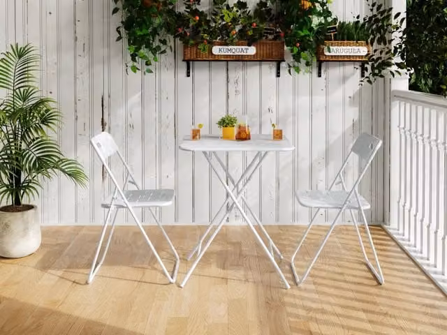 Set da bistro pieghevole 3 pezzi per esterni/interni, 2 sedie e 1 tavolo, resistente alle intemperie, bianco