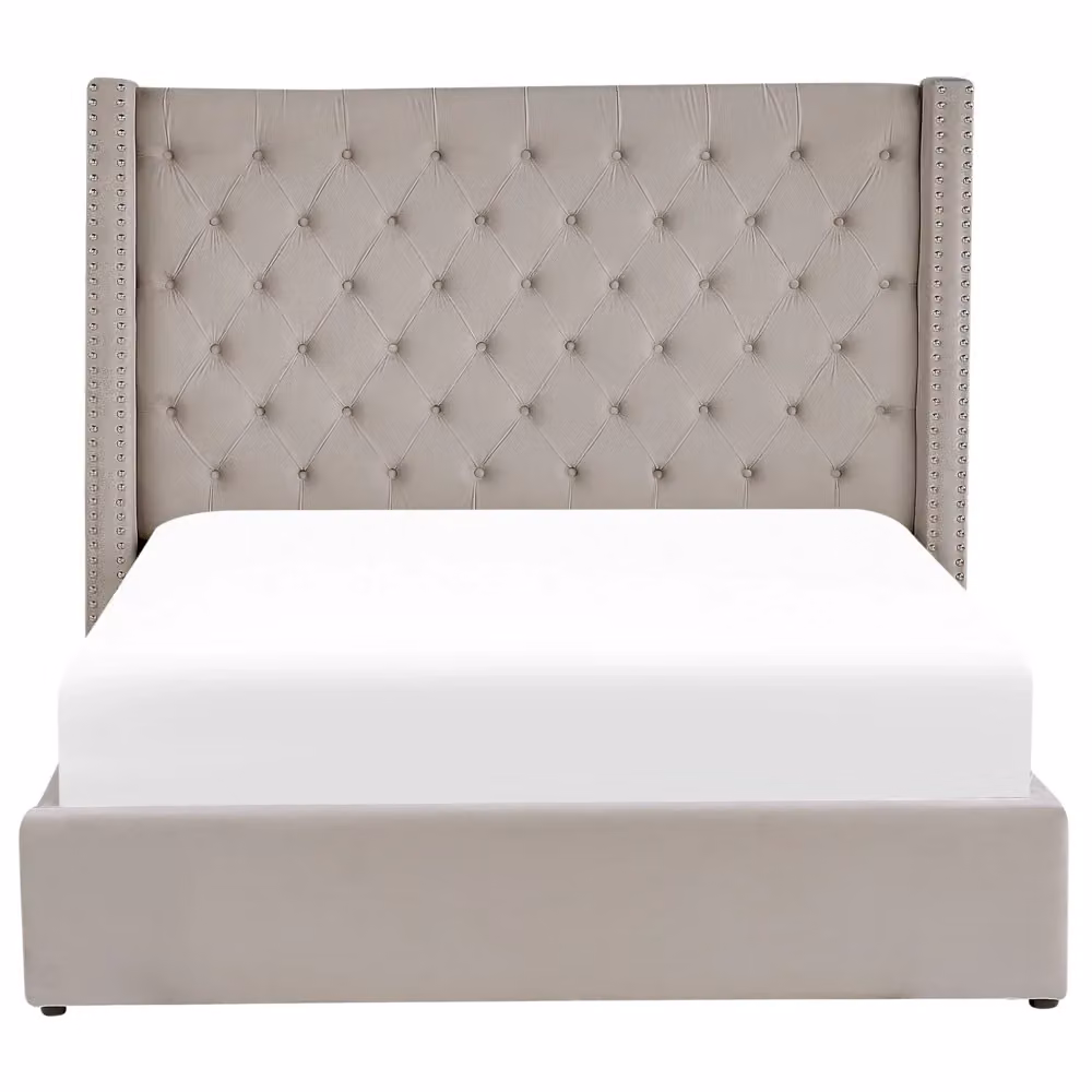 Letto contenitore Beliani in velluto grigio chiaro e argento stile glamour L/P: 160 x 200 cm – 2