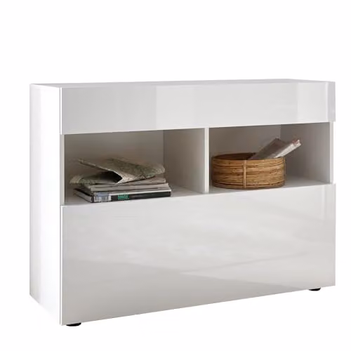 TFT Credenza Mobile Soggiorno 1 Anta 2 Vani 111x42x82 cm Akira Bianco Lucido