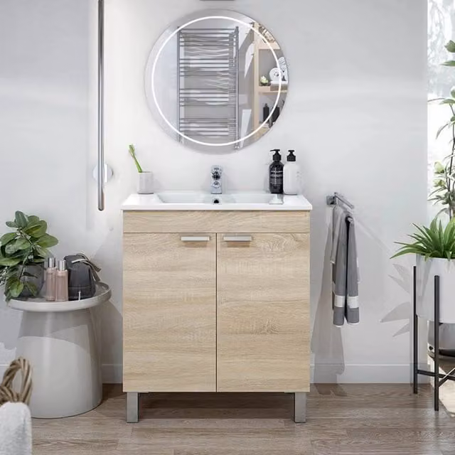 Mobile Sottolavabo Cariati DMORA con 2 Ante e Soft Close, Colore Marrone Rovere, L: 70 cm, P: 45 cm, H: 80 cm – 1