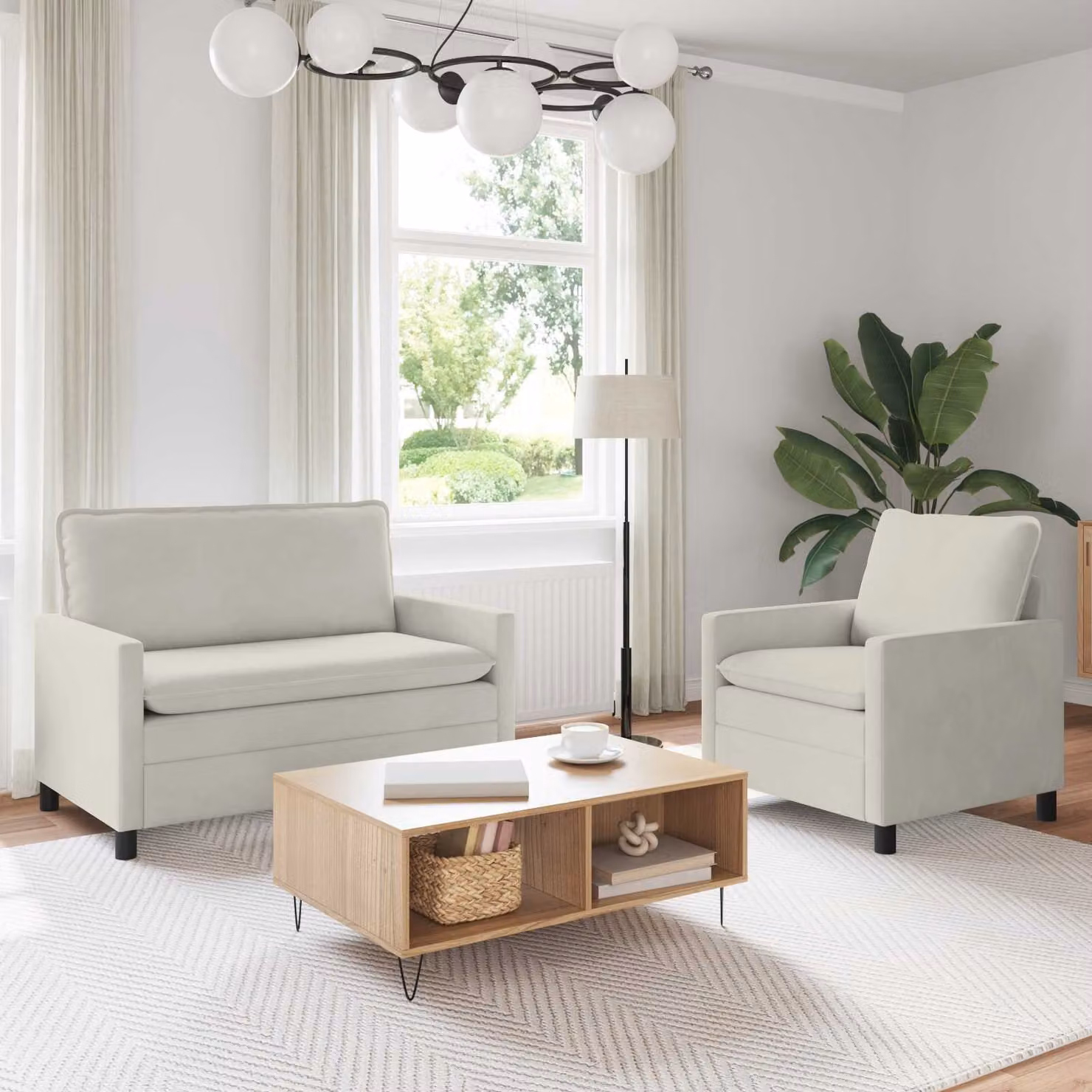 Set di 2 divani moderni vidaXL in velluto beige con cuscini decorativi e coperture rimovibili