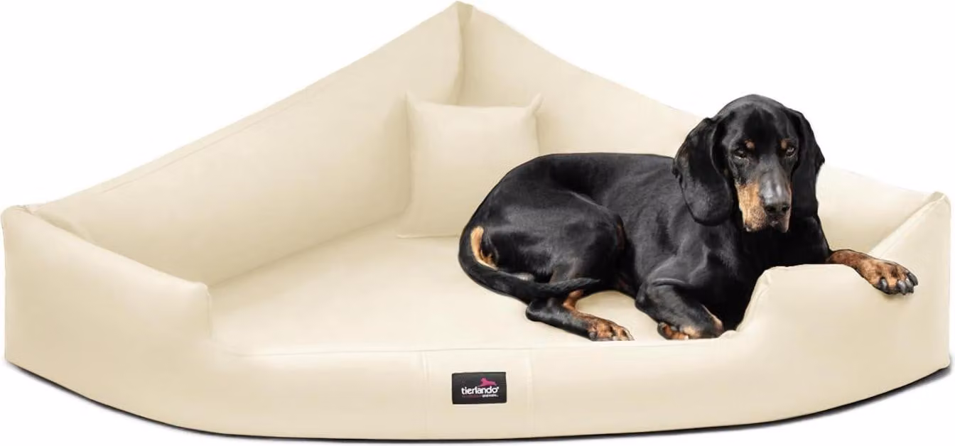 tierlando® TRIVIA | Letto ortopedico angolare per cani in Pelle finta letto a triangolo - Dimensioni: 120x120cm | Colore: 05 crema