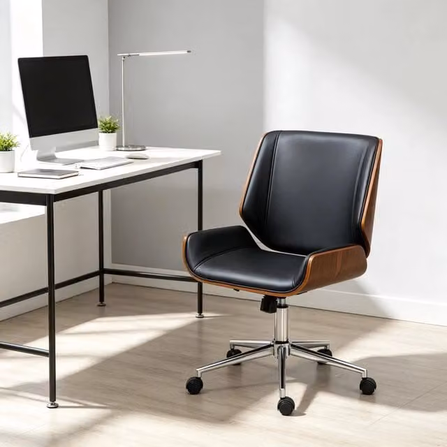 Sedia da ufficio ergonomica girevole REDOM in ecopelle vintage nero e marrone scuro L/P/H: 53 x 60 x 86-96 cm – 1