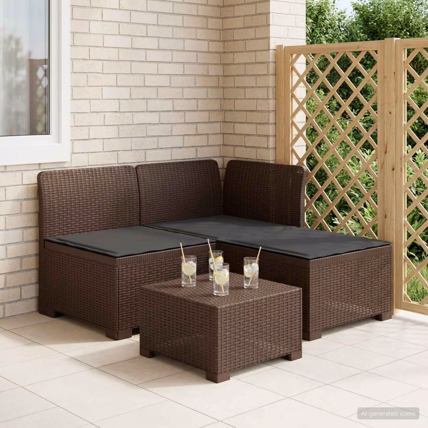 Divano da giardino a 3 posti vidaXL con cuscini in look rattan, colore antracite e marrone, resistente ai raggi UV e alle intemperie