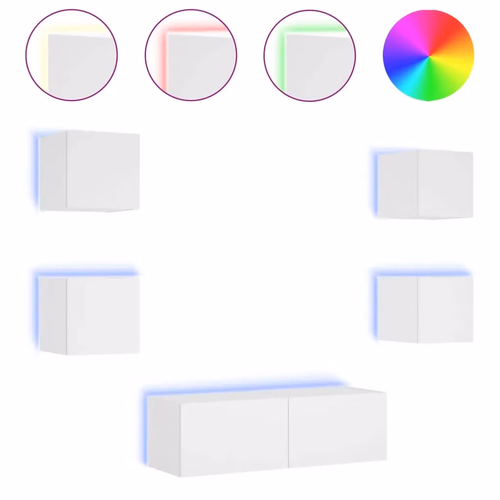 Set di mobili TV da parete vidaXL in 5 pezzi con luci LED, colore bianco, stile moderno per il tuo soggiorno – 2