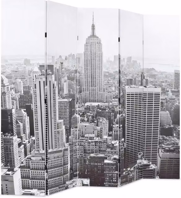 Paravento Pieghevole Divisorio per Ambienti con Stampa New York Bianco e Nero L: 120 cm, H: 170 cm