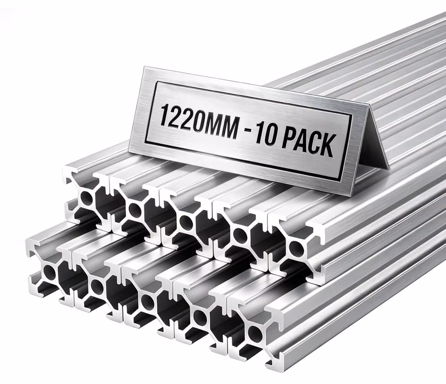 10 profili estrusi in alluminio 2020, lunghezza 48 pollici (1220 mm), con fessura a T, standard europeo, anodizzati, per guide lineari ad alta resistenza. Ideali per componenti di stampanti 3D e banchi da lavoro fai-da-te per CNC, colore argento