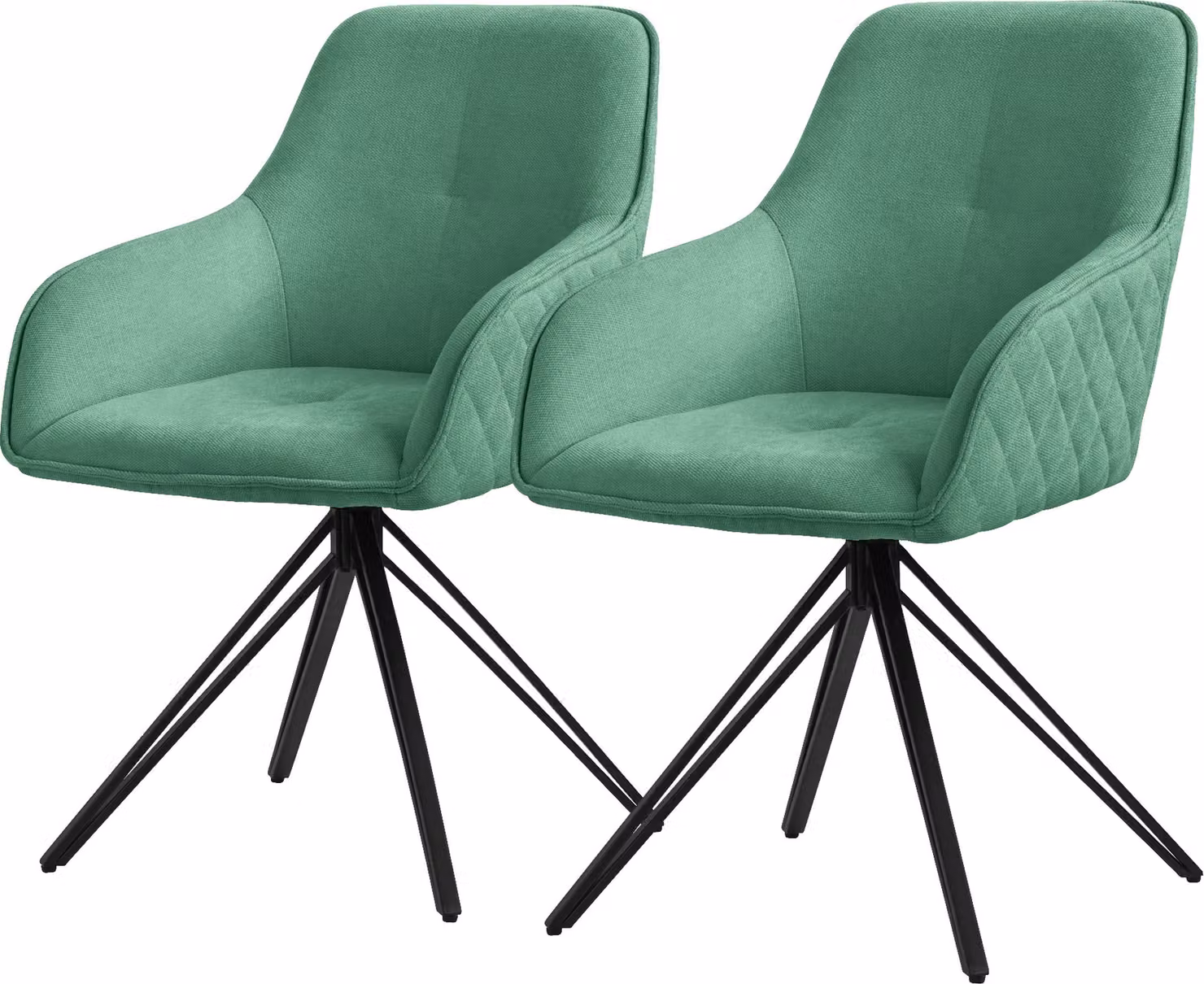 ML-Design 2x sedia da pranzo girevole, verde, in tessuto intrecciato con gambe in metallo