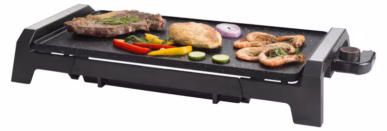 Piastra grill elettrica, 2200 W, aspetto pietra, 51x25 cm, con rivestimento antiaderente