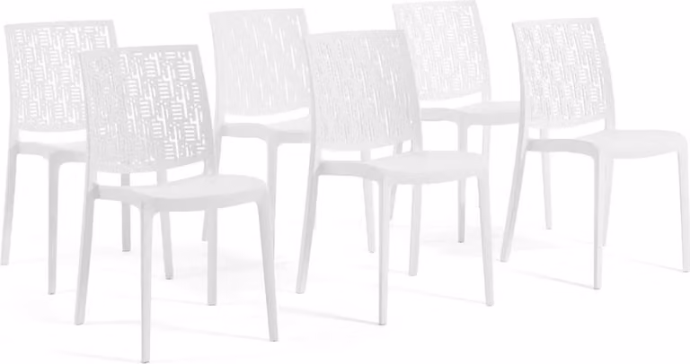 set di 6 sedie impilabili in polipropilene con fibre di vetro per uso esterno e giardino, bar e ristorante, cucina design moderno - AYDA - Bianco
