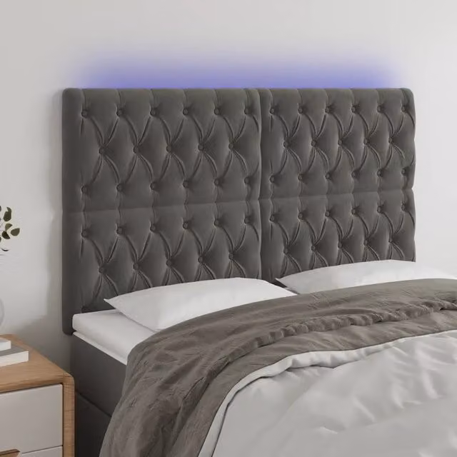 Testiera con LED Design Mania in Velluto Grigio con Porta USB L/P/H: 160 x 7 x 118/128 cm – 1