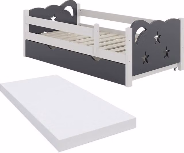 Letto per bambini Jessica Grigio 70x140 cm con cassetto e materasso Vitalispa