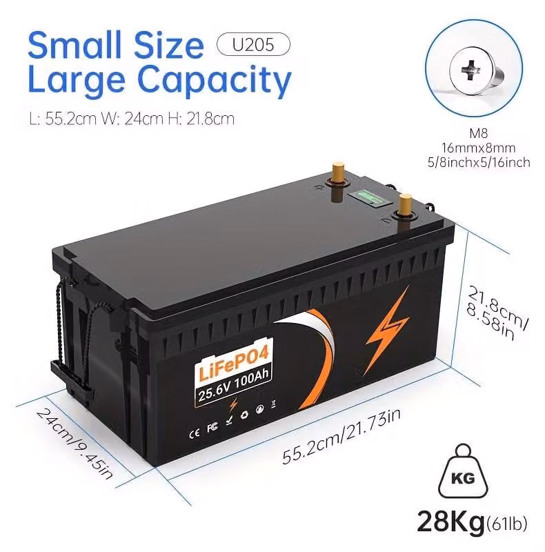 Batteria LiFePO4 - Batteria al litio per camper - Sistema di accumulo di energia - 25,6V 100Ah - Corrente di picco 800A