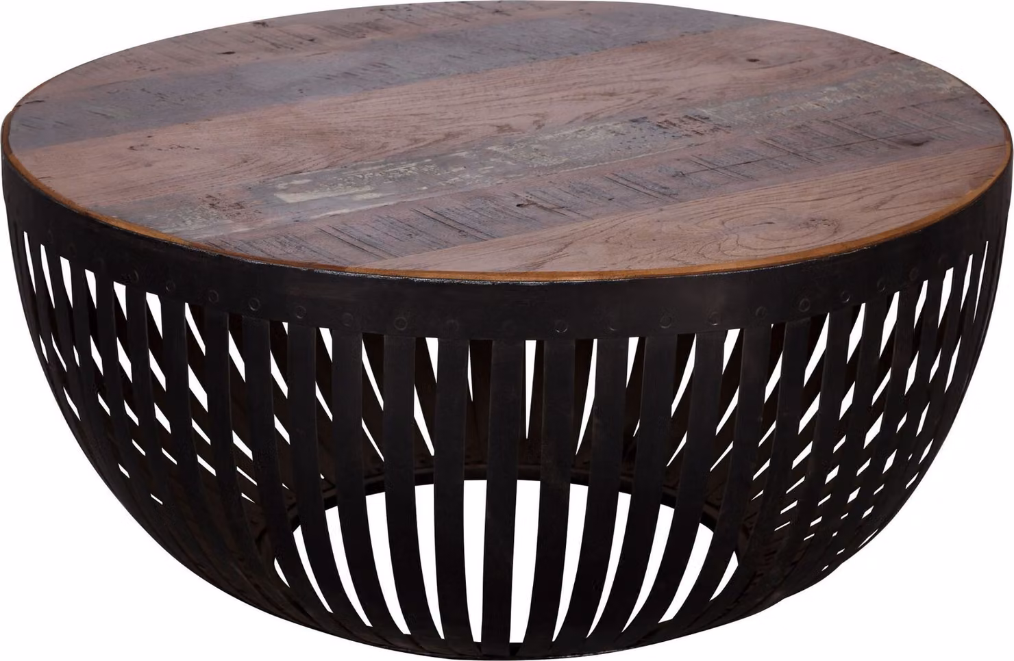 Tavolino da salotto 70x33x70 cm in legno/metallo | Tavolino da salotto in stile industriale | Tavolino da salotto con struttura in filo metallico | Tavolino da salotto massiccio | Tavolino da salotto di design rotondo