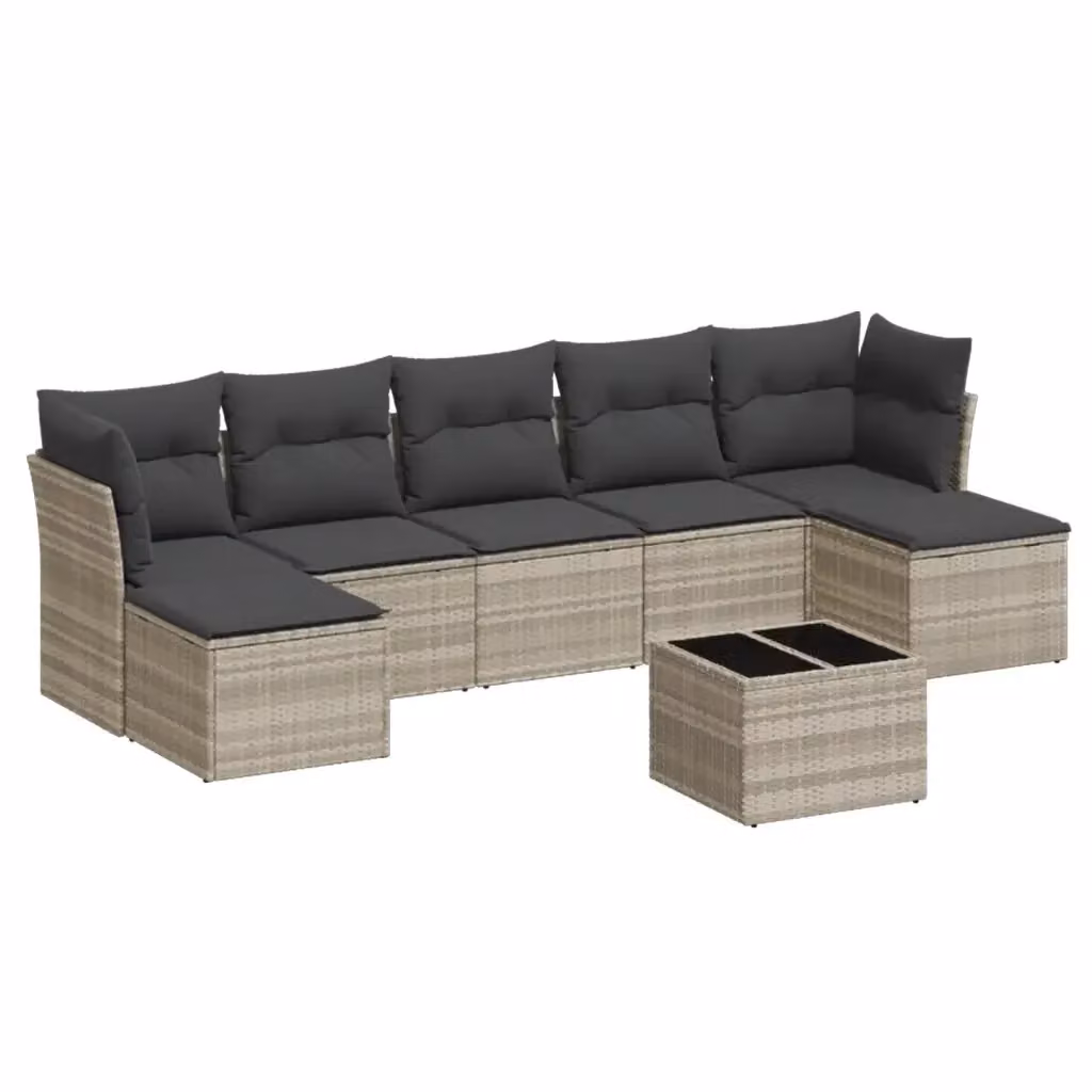 Set Divano da Giardino vidaXL 8pz a Forma di L in Polyrattan Grigio con Cuscini e Tavolino – 2