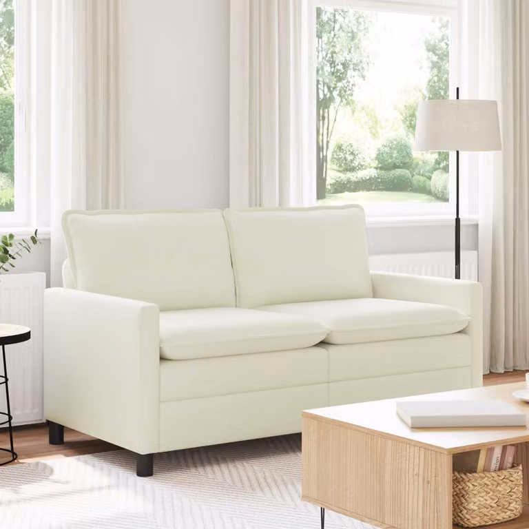 Divano vidaXL in tessuto beige con cuscini inclusi e coperture rimovibili L: 156 cm, P: 81 cm, H: 87,5 cm