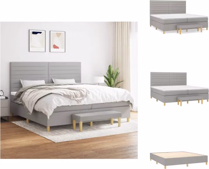 vidaXL Letto a molle con materasso grigio chiaro 200x200 cm in tessuto - Letti & strutture letto