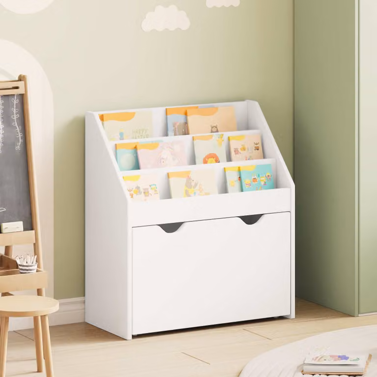 vidaXL Libreria per Bambini con Cassetto Bianca in MDF L: 60 cm, P: 29,5 cm, H: 69 cm