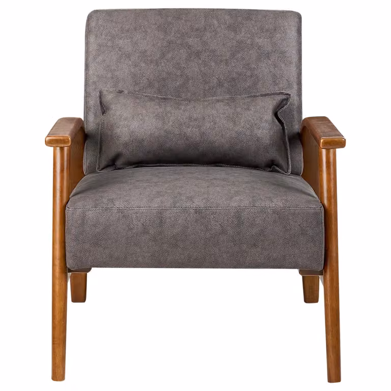 Poltrona Beliani in ecopelle marrone scuro con gambe in legno e braccioli in stile retro per soggiorno e camera da letto