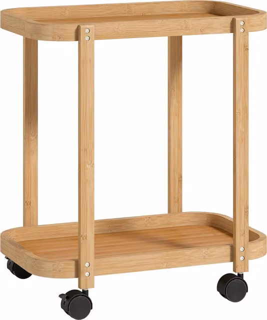 Carrello da cucina HOMCOM a 2 livelli in bambù con ruote, Legno Naturale, L 54 cm x P 36,5 cm x H 60 cm – 1