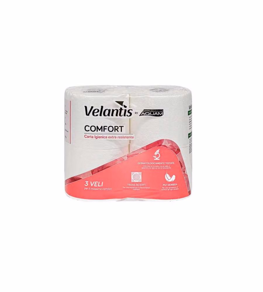 VELANTIS Carta Igienica Comfort 3 Veli 4 Rotoli - Morbida e Resistente