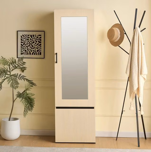 Armadio guardaroba 54x34,5x179,5 cm effetto legno MDF con specchio e asta estraibile