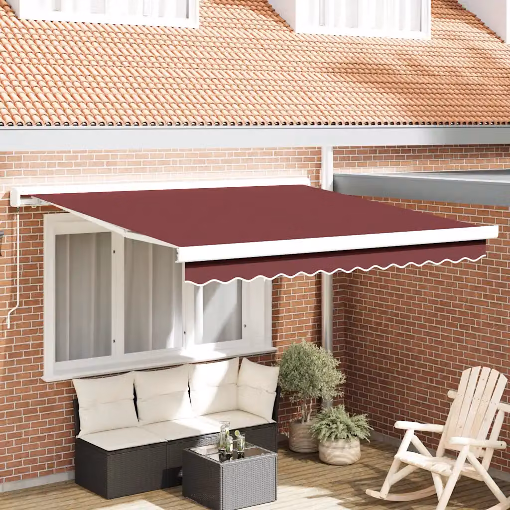 vidaXL Tenda da Sole Retrattile Manuale con Bracci Pieghevoli Rosso e Bianco in Poliestere e Alluminio L: 300 cm, P: 250 cm – 1