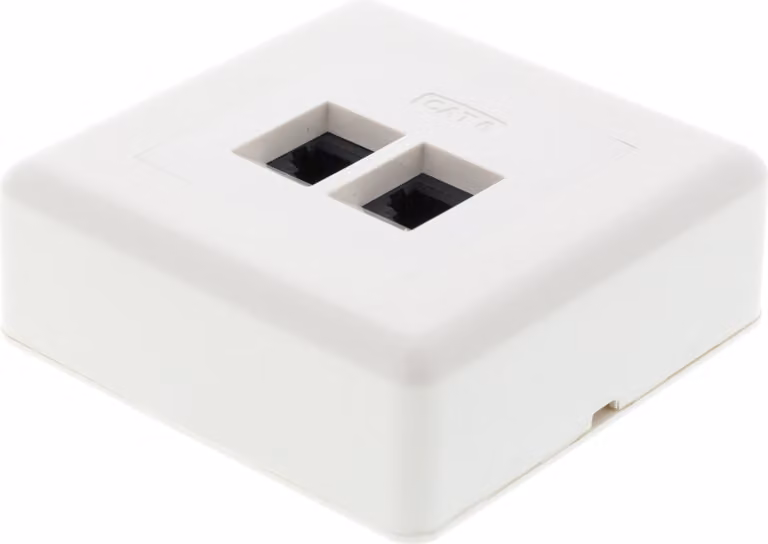 Presa a muro, montaggio a superficie, UTP, 2xRJ45, Cat6, bianco