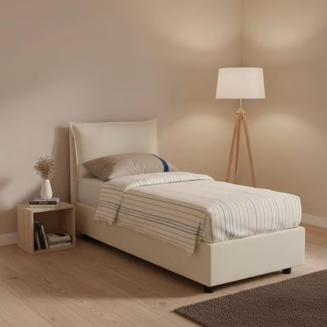 Letto singolo contenitore Animal di Talamo Italia con materasso incluso, rivestimento in tessuto beige, L/P/H: 90 x 190 x 105 cm – 1