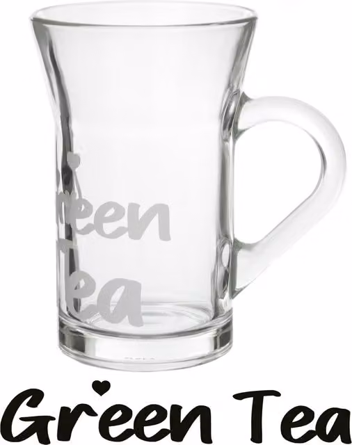 Tazza da tè in vetro trasparente KASANOVA con scritta Green Tea, 230 ml