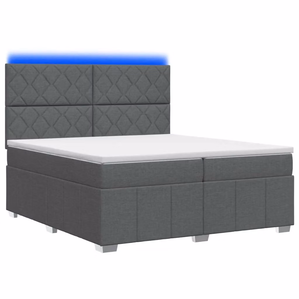 Letto Box Spring vidaXL con Materasso a Molle Insacchettate e Illuminazione LED Sotto il Letto, Grigio e Bianco, 200 x 200 cm – 2