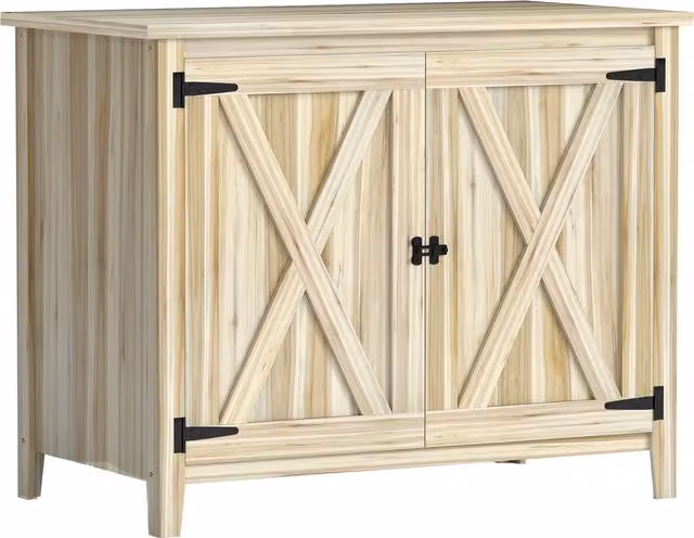 Outsunny Armadio da giardino in legno naturale con ripiani e doppie porte L/P/H: 110 x 60 x 88,5 cm