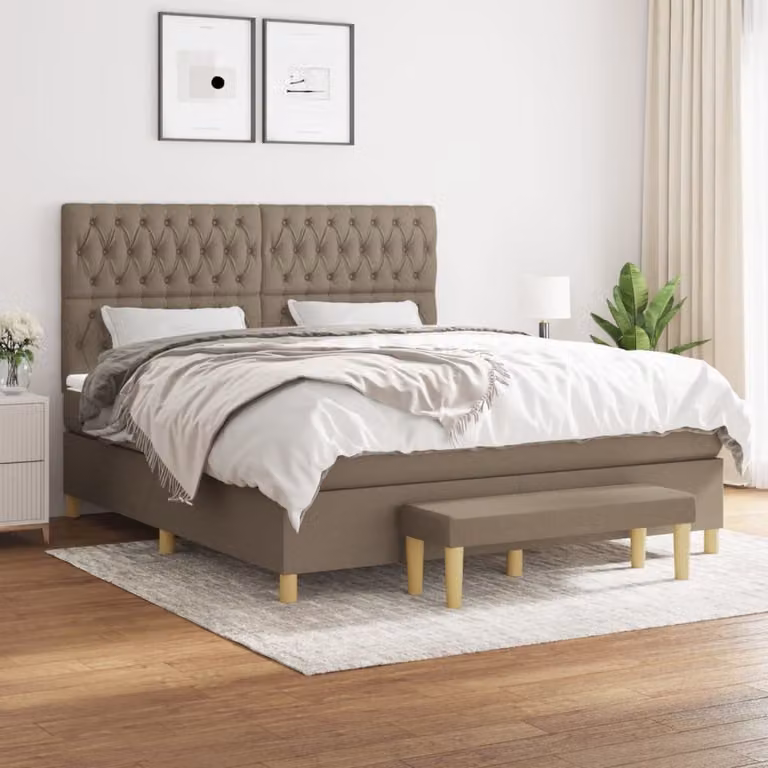 vidaXL Letto Ibrido con Giroletto a Molle e Materasso in Tessuto Beige e Bianco L/P: 180 x 200 cm