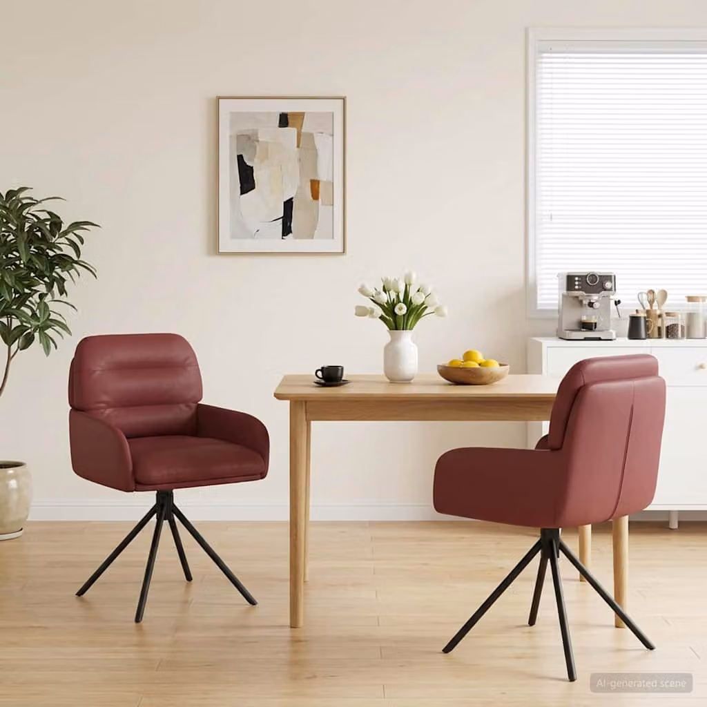 Set di 2 sedie da pranzo girevoli vidaXL in similpelle rosso vino con braccioli