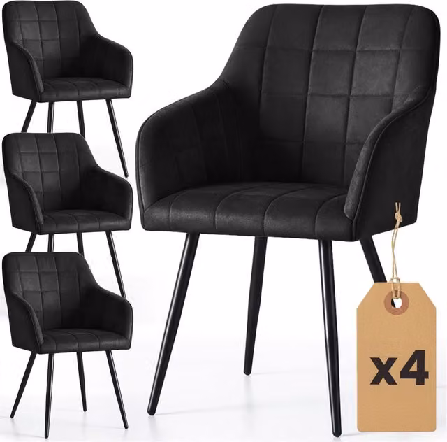Set di 4 Sedie imbottite con cuciture quadrate LUXANO Nero gambe nere