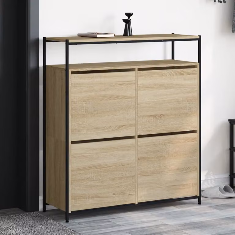 Scarpiera moderna vidaXL con 4 cassetti ribaltabili in legno color rovere, L: 100 cm, P: 34 cm, H: 112 cm