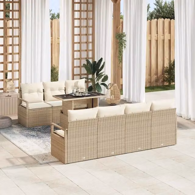 Set Divano da Giardino 8 pz 7-Numero di posti Beige e Crema 3348767