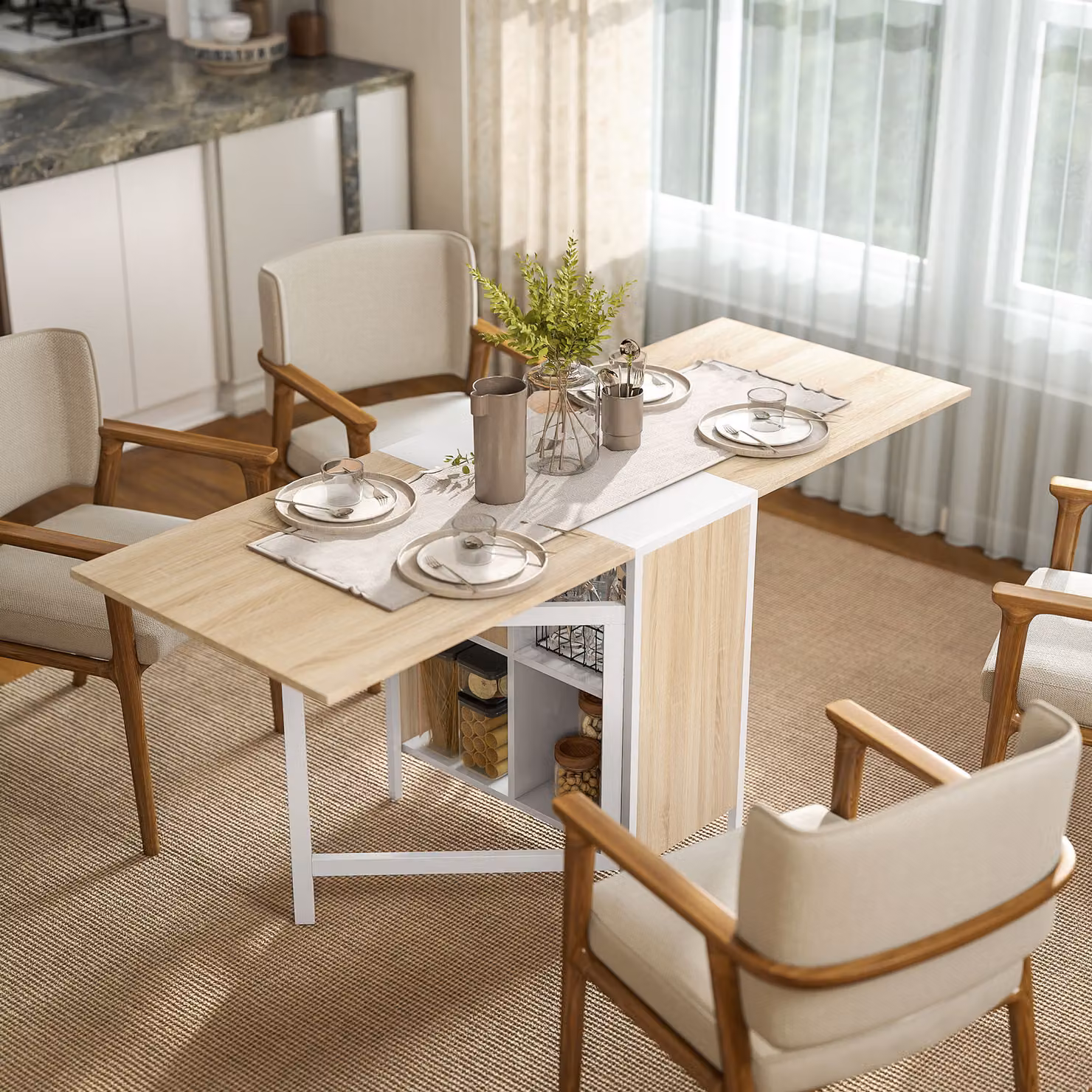 HOMCOM Tavolo Pieghevole e Scrivania a Scomparsa in Rovere e Bianco, L: 169 cm, P: 62 cm, H: 75 cm – 2