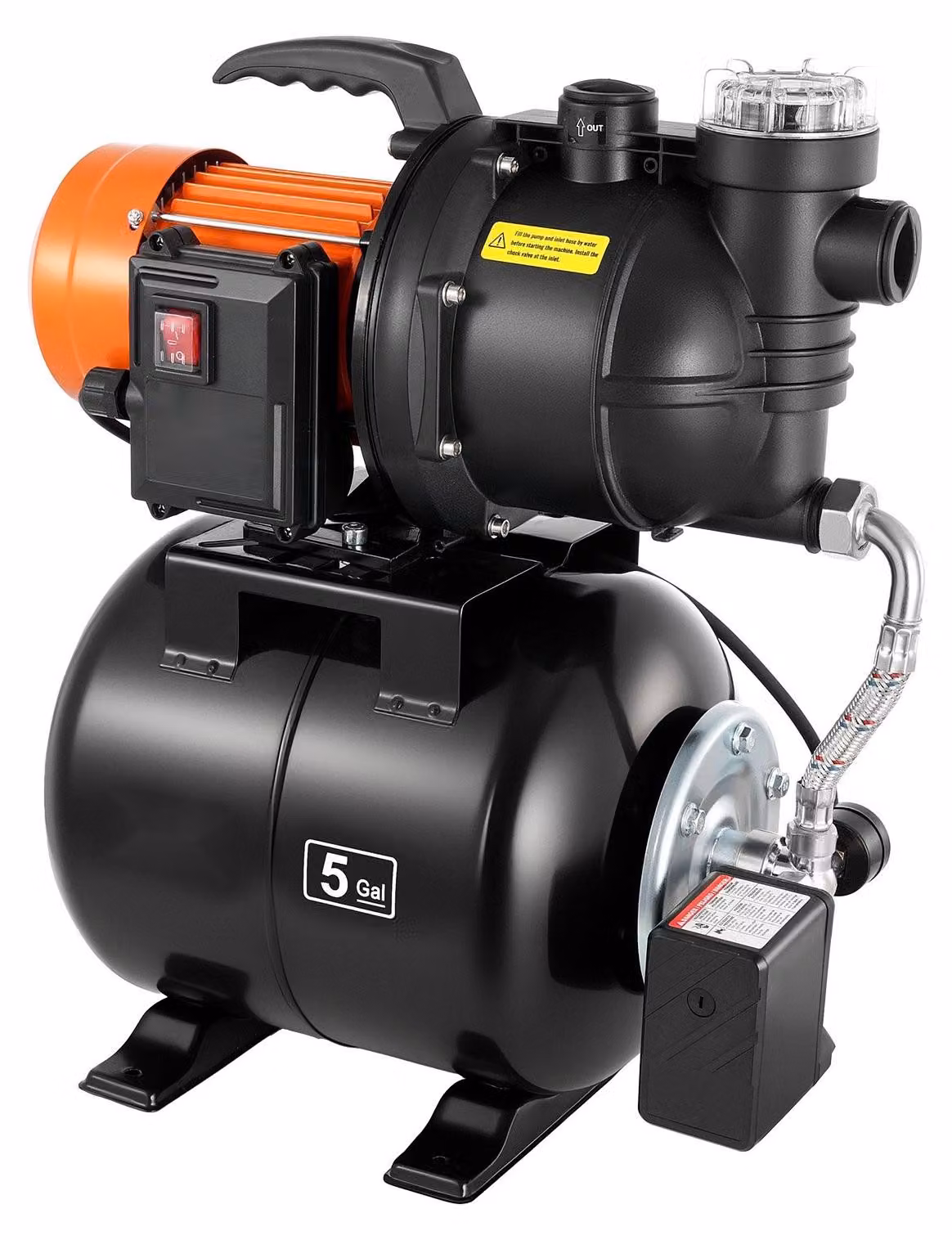 Centralina idrica per giardino - Pompa a getto - 735 W - 3785 l/h - Portata massima di 39 metri - Serbatoio a pressione da 19 litri - Filtro e valvola di non ritorno