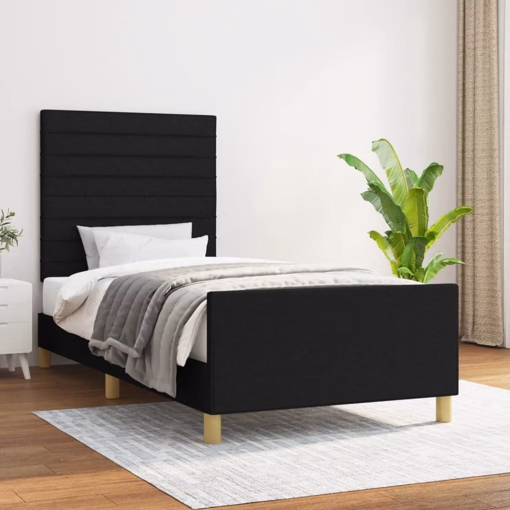The Living Store Struttura letto con testiera nera 100x200 cm in tessuto