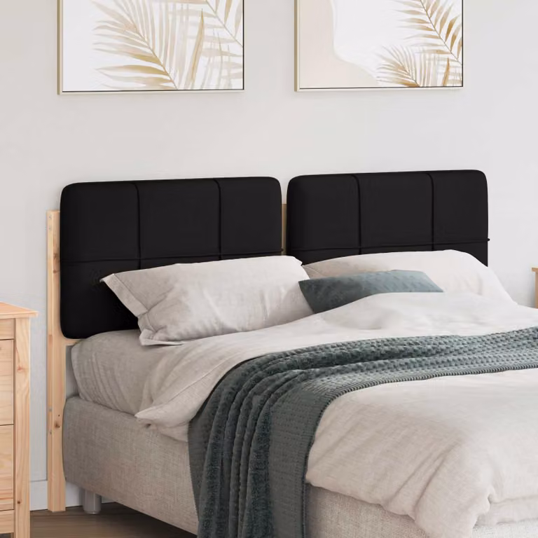Testiera imbottita moderna vidaXL in legno di pino massello, Marrone e Nero, L: 140,5 cm