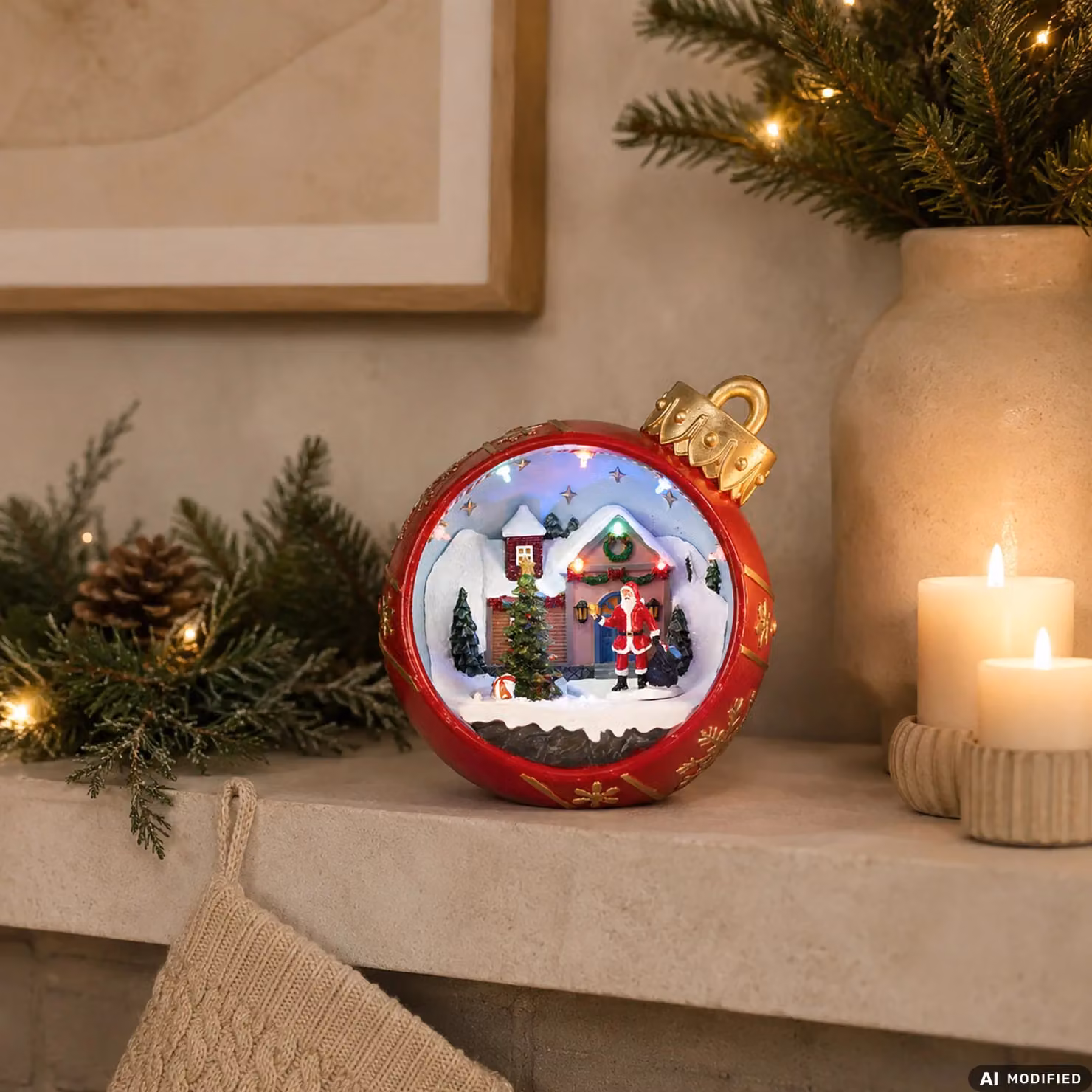 Palla Natalizia LED VESTIAMO CASA con Villaggio, Babbo Natale, Musica e Luci Multicolor, Altezza: 20 cm – 2